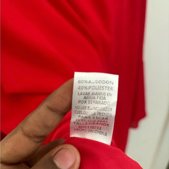 Red Ruffle Flare Sleeve Shift Mini Dress Large Flowy Parisian Holiday Christmas - Picture 4 of 4